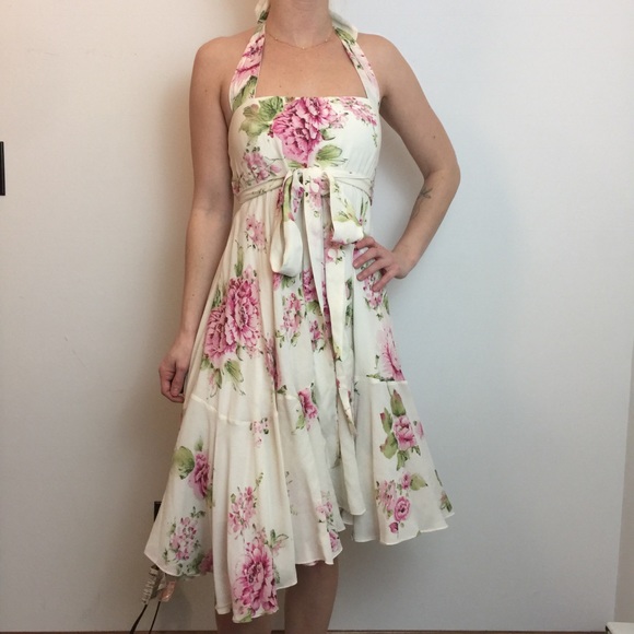 Le Lis Blanc Dresses & Skirts - Le Lis Blanc Ivory Pink Foral Halter Party Dress